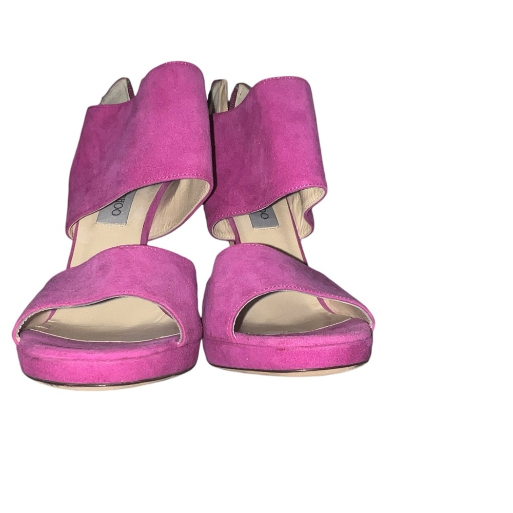 ✅Jimmy Choo Black Deerskin Suede Private Sandals in Fushia Size 42 - Picture 10 of 14